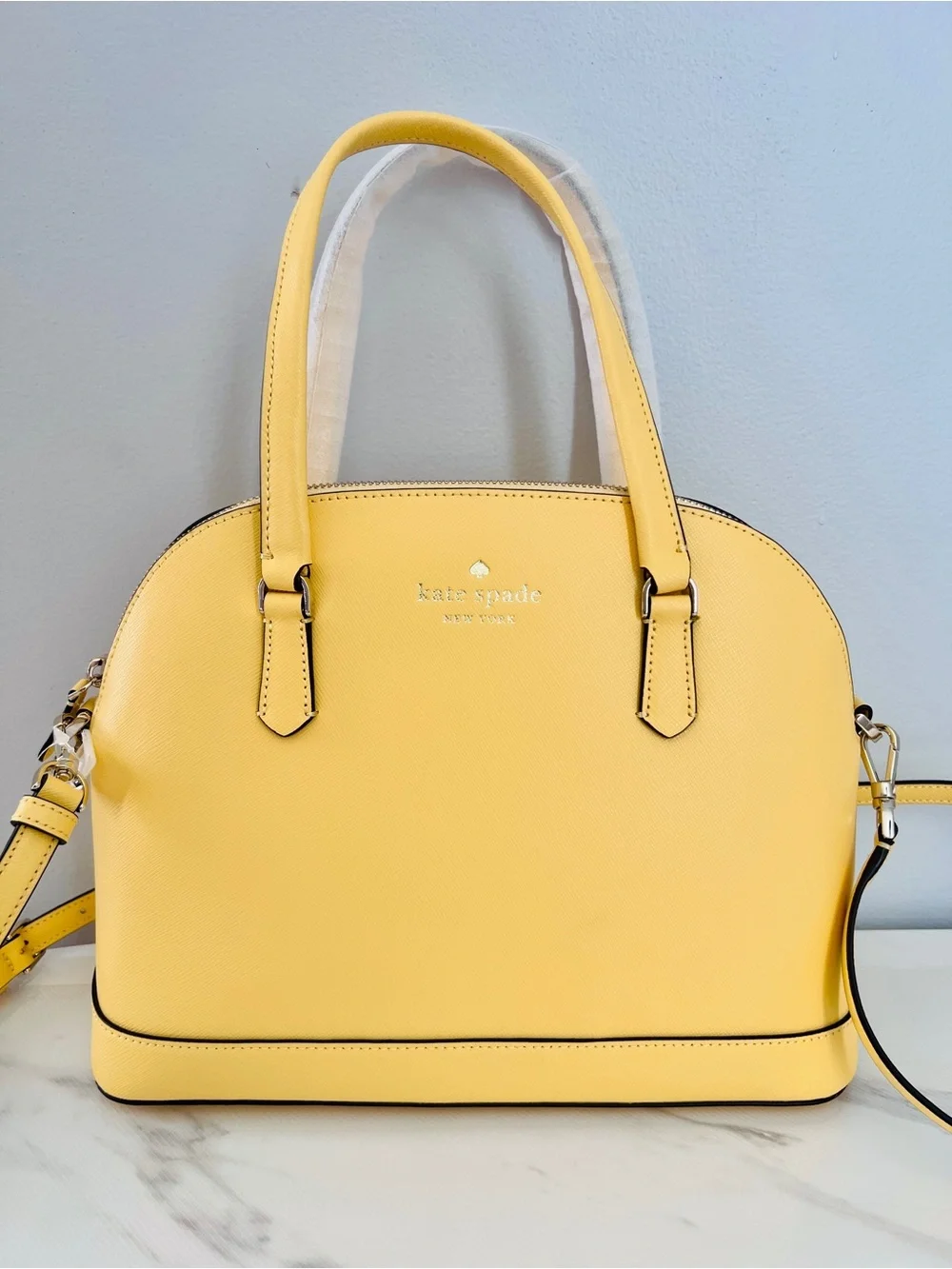 NWT Kate Spade leather medium dome satchel crossbody daybreak yellow bag